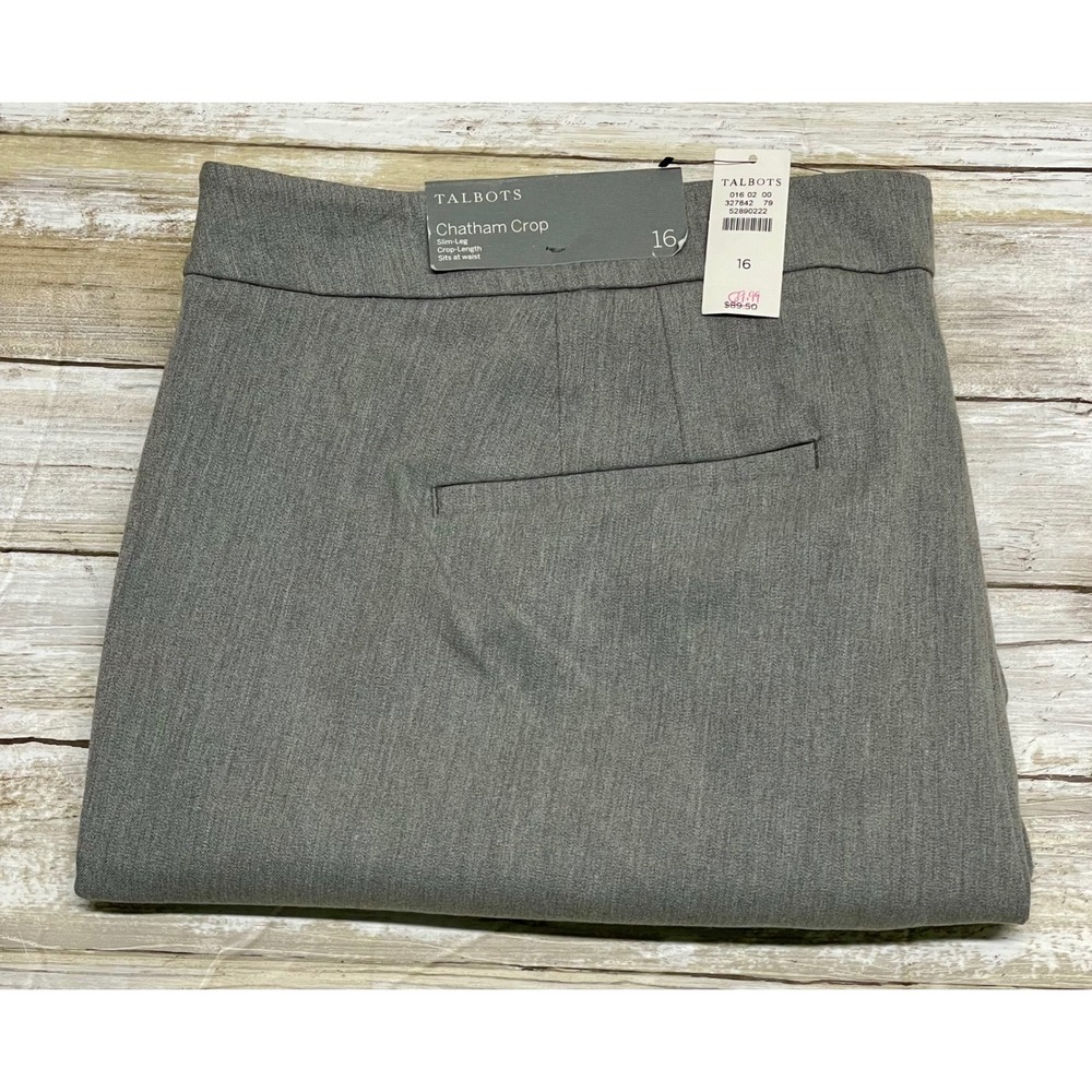 Talbots Chatham Crop Pants Women's Size 16 Gray Slim Leg Scalloped Hem new